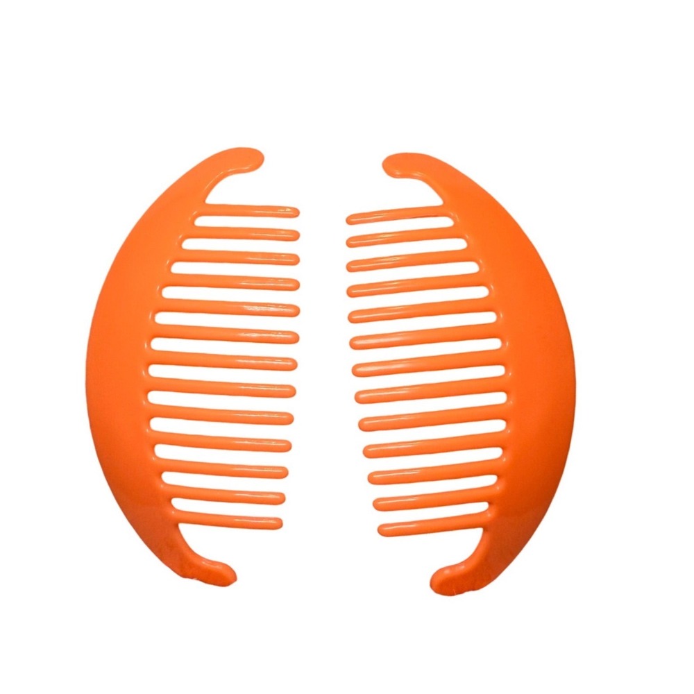 Vintage 80s Goody Tzer Interlocking Banana Hair Combs Neon Orange Set of 2 USA
